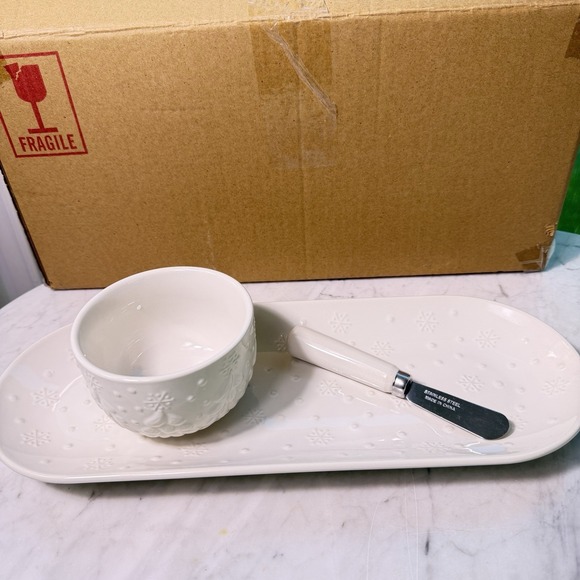 Temptations Other - Temp-tations Seasonal Holiday 14" Platter Tray Ramekin Spreader Set‎ White New